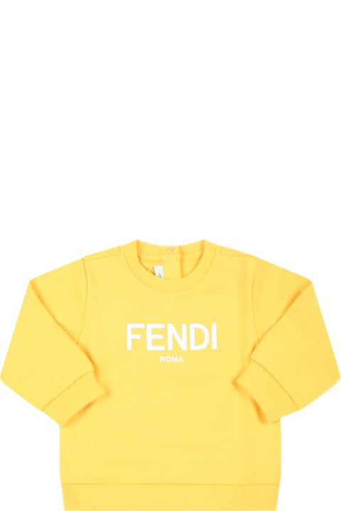 Fendi Yellow Sweatshirt For Babykids With White Logo